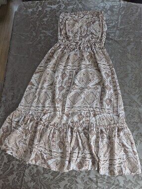 Salty Lemon Midi Dress Strapless Cream And White Aztec